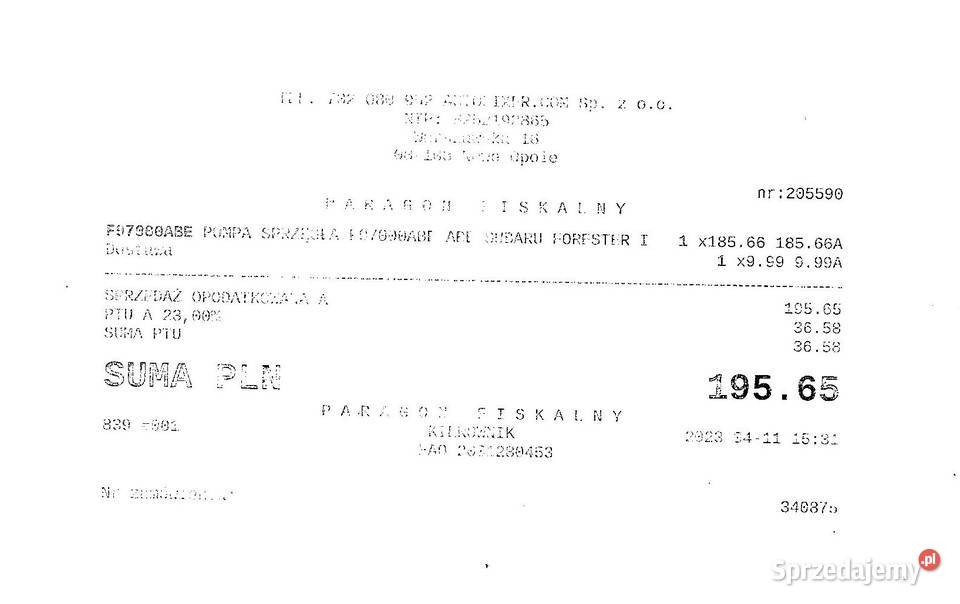 Pompa sprzęgła Subaru Forester 2000 sprzedam