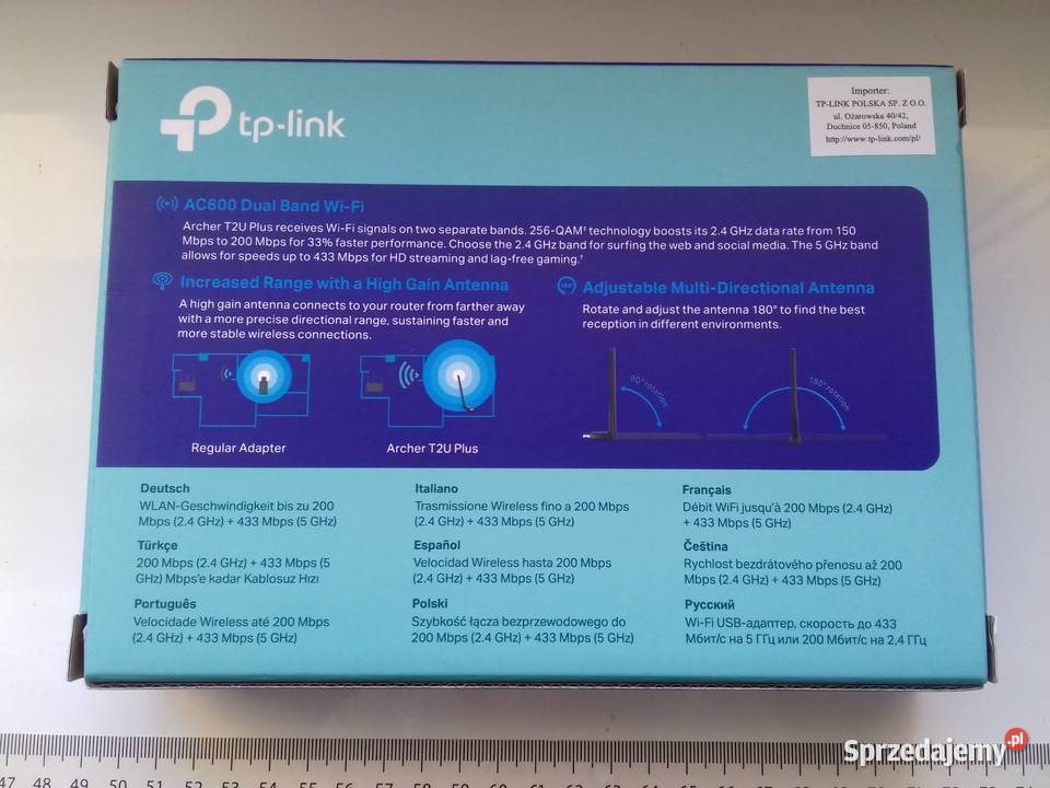 Pudełko TPLink AC600 Archer T2U Plus 5dBi USB kujawsko-pomorskie Bydgoszcz