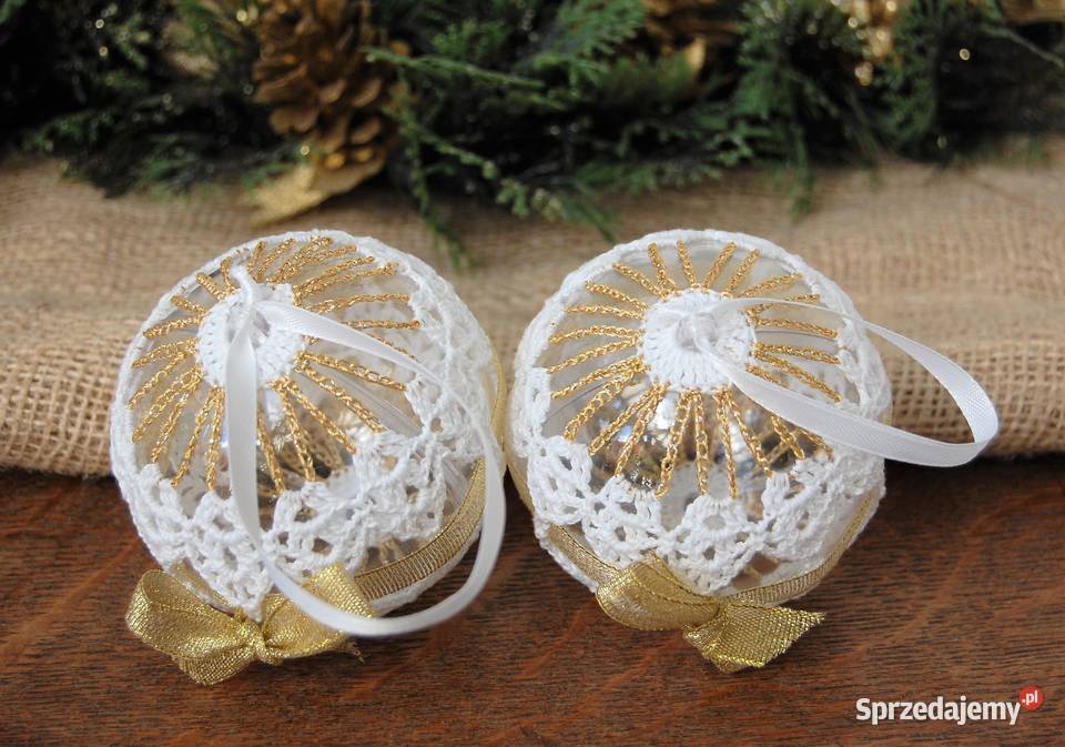 Bombki szydełkowe białozłote rękodzieło 2 Lublin
