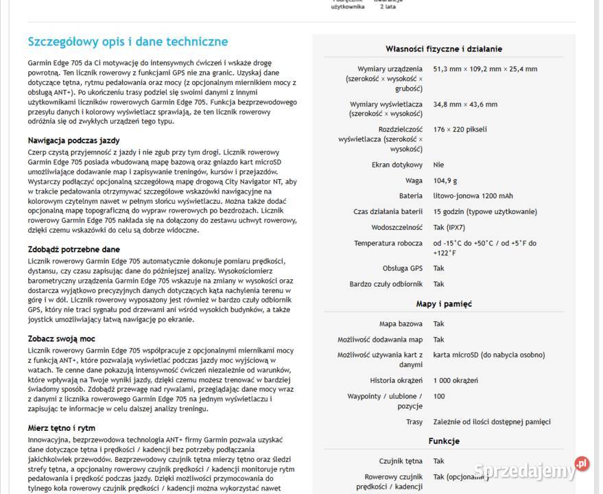 Licznik Rowerowy Garmin Edge 705 z funkcją GPS