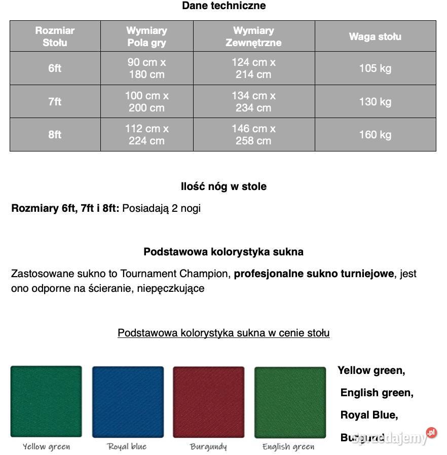 Stół bilardowy WENECJA 7 ft z Producent Bilard Łódź