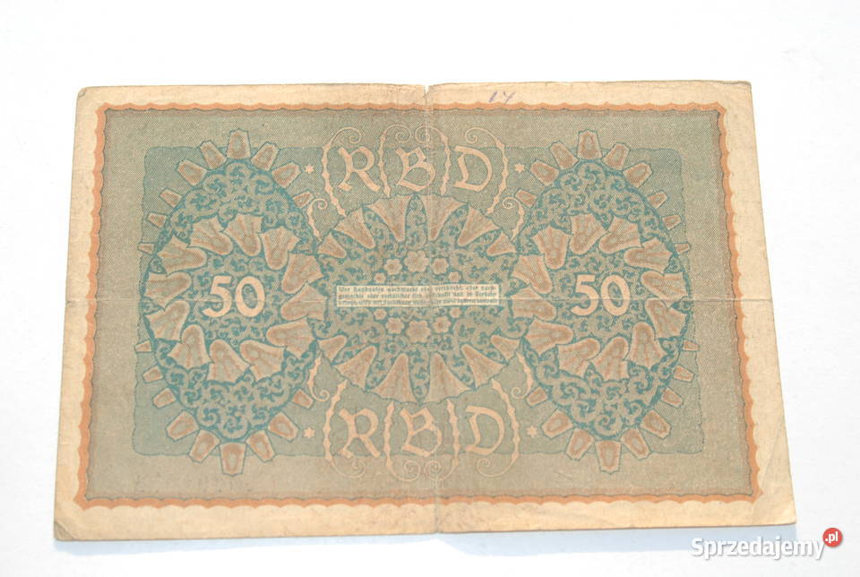 Stary banknot 50 Marek mark Niemcy 1919 antyk Cieszyn