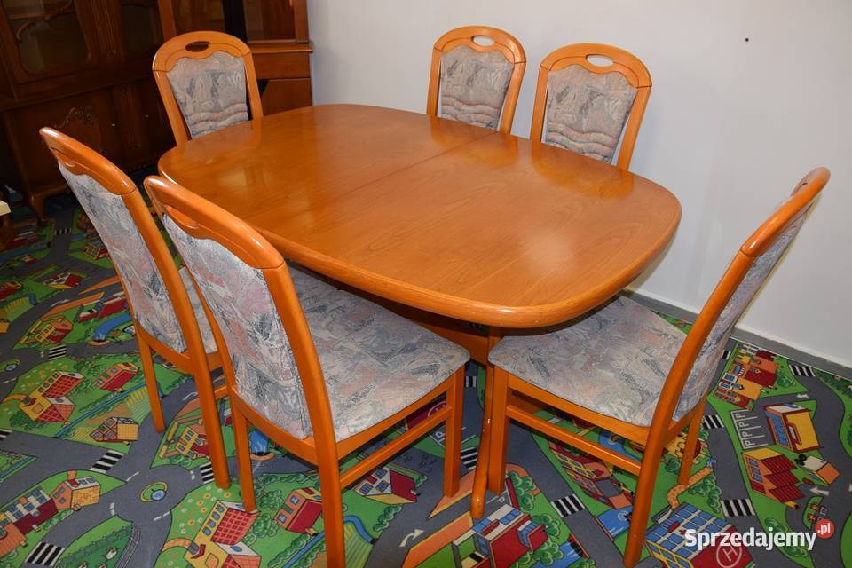 stół rozkładany i sześć krzeseł - komplet jak nowy