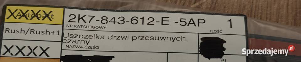 2K7843612E 5AP CADDY uszczelka drzwi przesuwnych osobowe małopolskie Rożnów