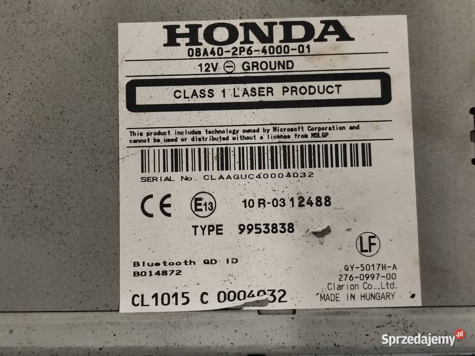 HONDA CIVIC IX 12r radio CD 08A402P6400001 Kielce sprzedam