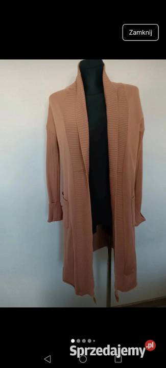 Kardigan brązowy sweter sweterek prążek jesień Krosno