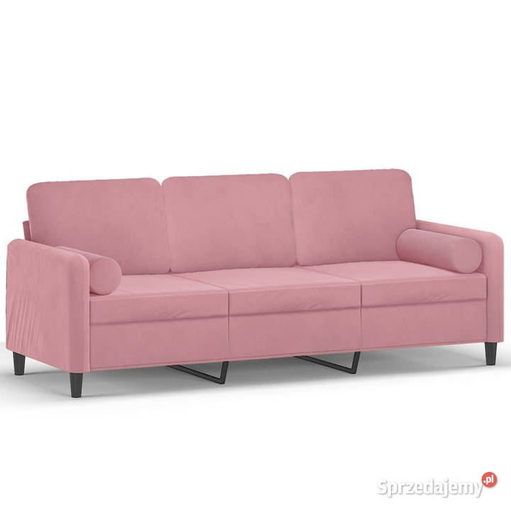 3osobowa sofa z poduszkami różowa 180 aksamit Warszawa
