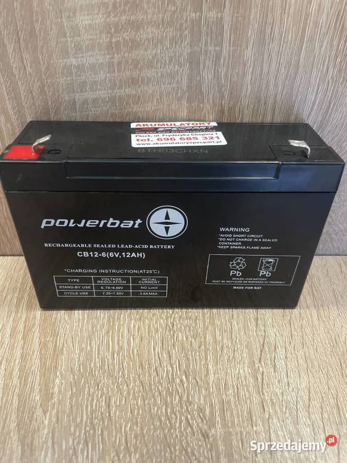Akumulator POWERBAT AGM 6V 12Ah CHOPINA 1 Akumulatory mazowieckie Płock sprzedam