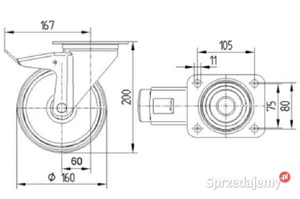 Koła skrętne z poliamidu 160 mm 3477UOR160P63 Kamionna