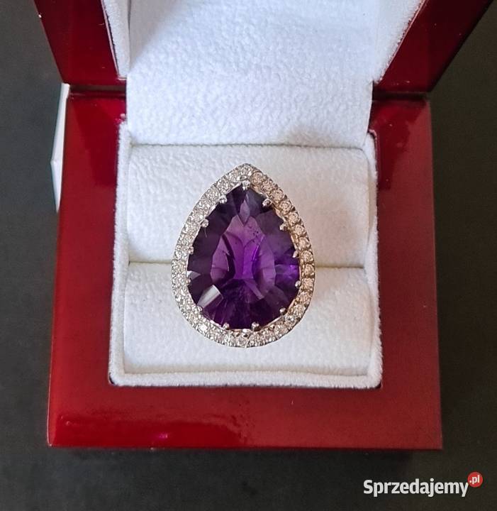 Srebrny pierścionek z ametystem i moissanitami mazowieckie