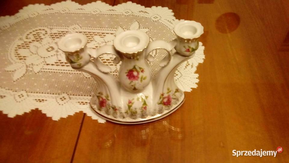 Dzbanek i świecznik trójramienny porcelana wielokolorowy mazowieckie Warszawa