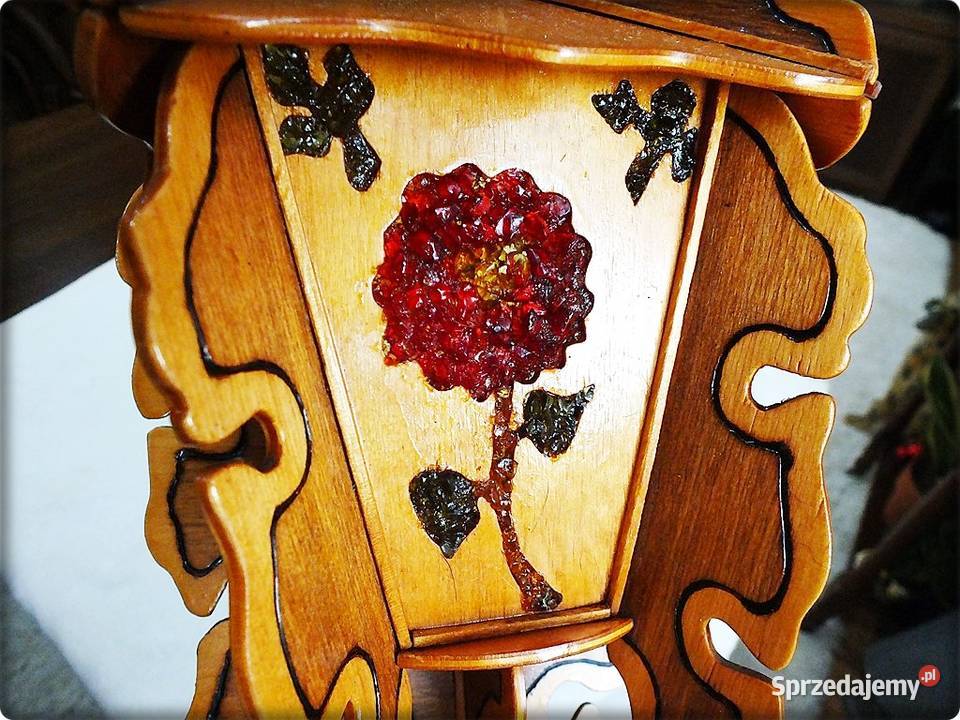 Stara Lampka drewniana śliczne kolorowe witraże Żary