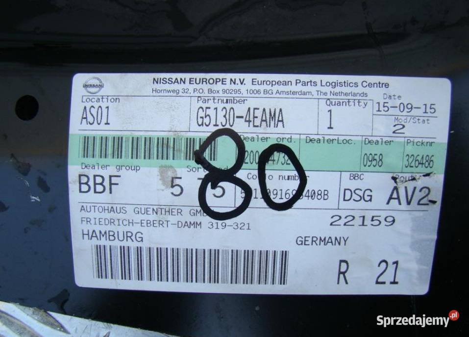 NISSAN QASHQAI POSZYCIE BLACHA G51304EAMA Karoseria Nowy Tomyśl