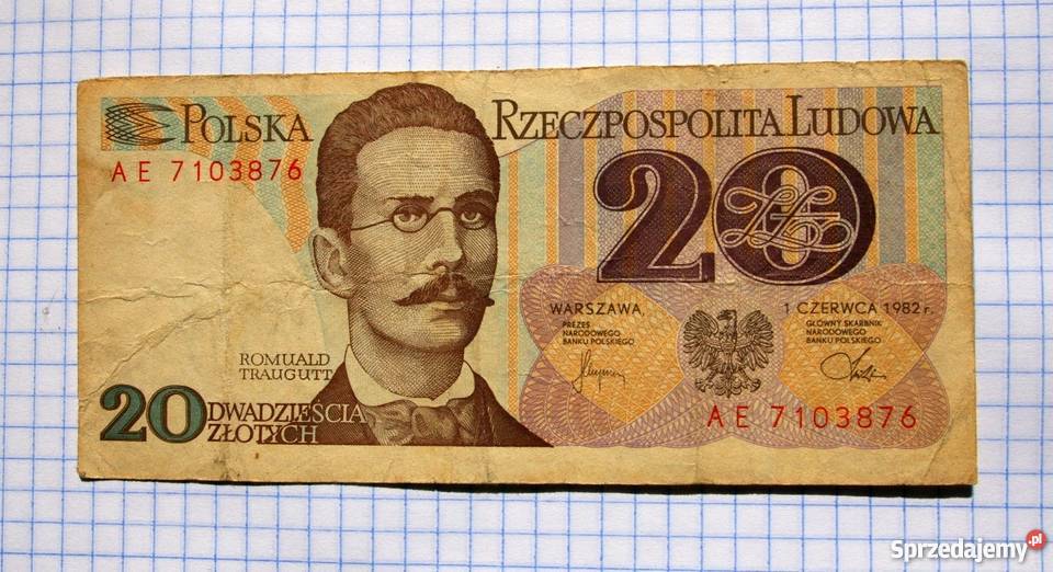BANKNOT 20 ZŁOTYCH 1982 SERIA AE 7103876 Piszczac