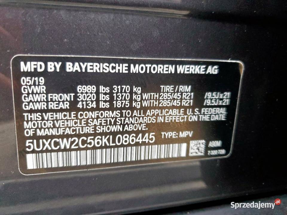 2019 BMW X7 XDRIVE40I Bełchatów