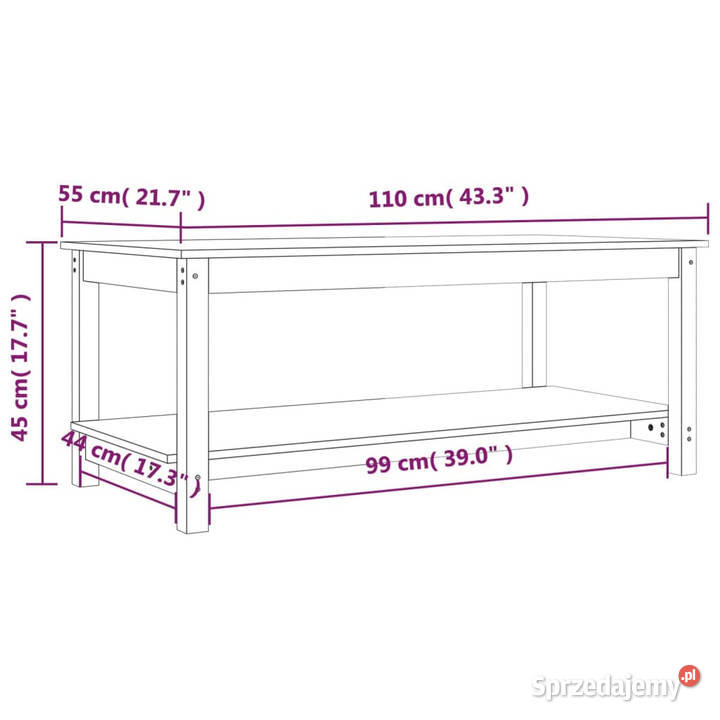 Stolik kawowy 110x55x45 lite drewno sosnowe mazowieckie Warszawa