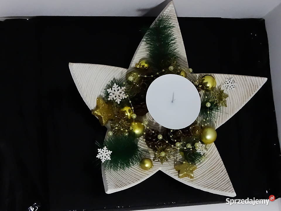 Świecznik świąteczny gwiazda z dekoracją zimową lubelskie Biłgoraj