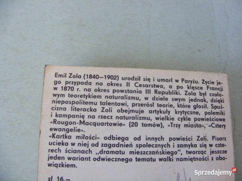 Kartka miłości Germinal Emil Zola Proza i poezja Oborniki Śląskie sprzedam