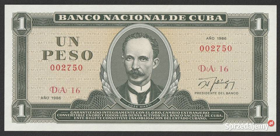 KUBA 1 PESO 1986 JOSE MARTI STAN UNC Łódź