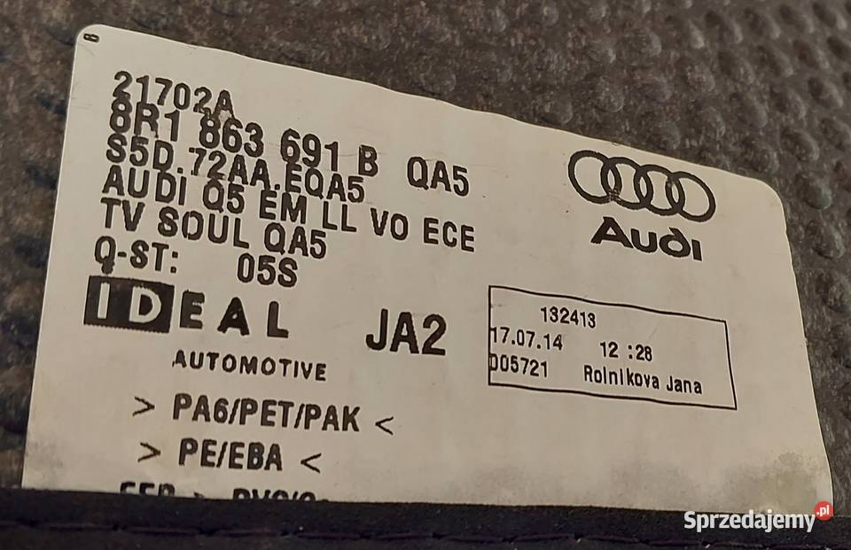 ORYGINALNE DYWANIKI WELUROWE AUDI Q5 8R osobowe Mielęcin
