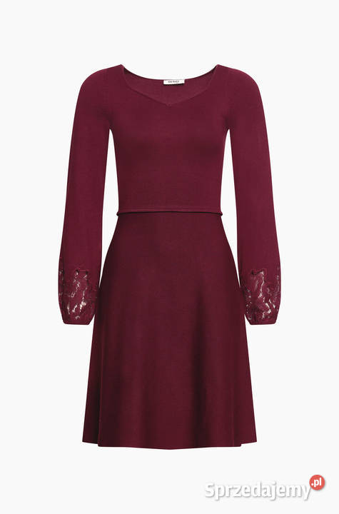 NOWA sukienka z dzianiny rękaw z koronką bordowa Warszawa sprzedam
