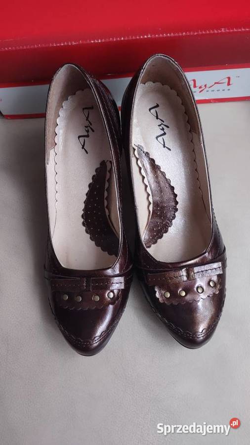 Skórzane brązowe półbuty czółenka damskie 36 AgA brązowy/beżowy Olkusz