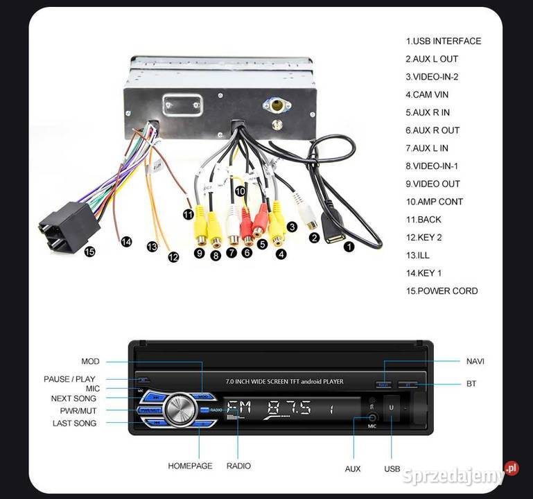 Radio 1 DIN wysuwane Android USB Bluetooth mazowieckie Siedlce