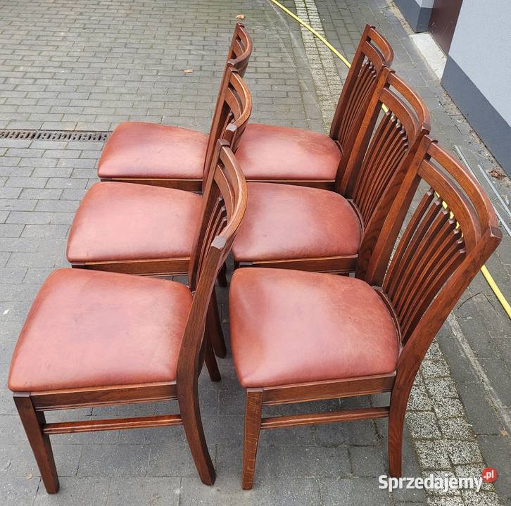 Krzesła dębowe ze skórzanym siedziskiem 6 sztuk Zamość