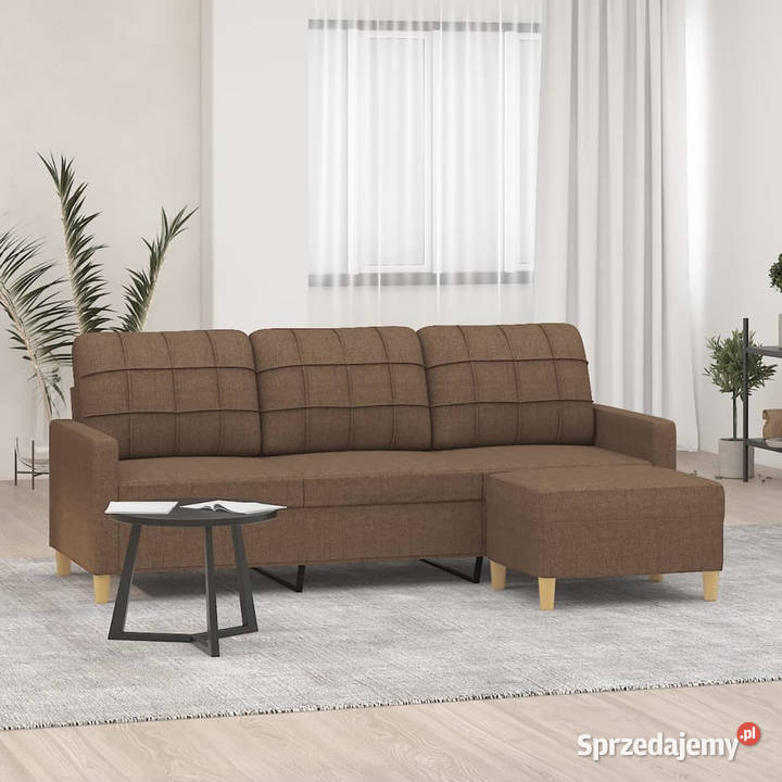 3osobowa sofa z podnóżkiem brązowy 180 tkaniną