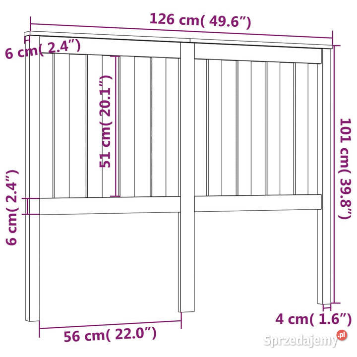 Wezgłowie łóżka czarne 126x6x101 lite drewno Warszawa