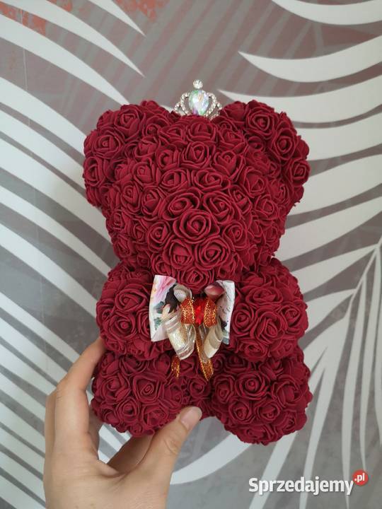 Miś z róż piankowych bordowy wys 25