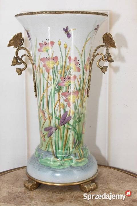Zielony Porcelanowy Wazon Kwiaty Motyle Kraków
