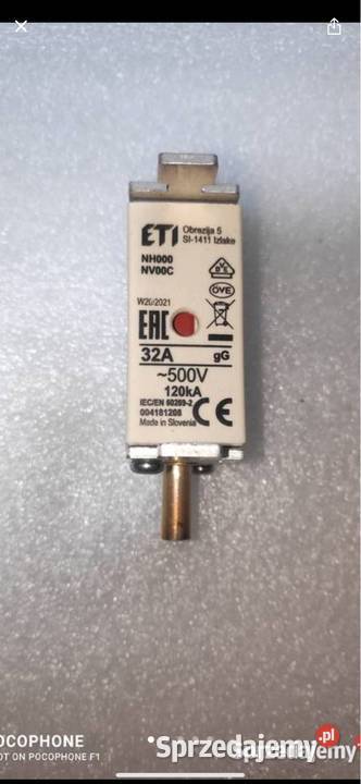 Wkładka topolowa NH000 gG 32A500V Zabezpieczenia i rozdzielnice Gliwice