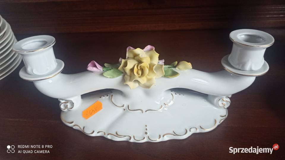 Świecznik sygnowany z bukietem kwiatów Gdańsk sprzedam