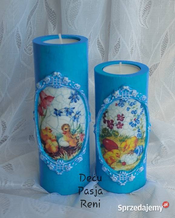 Świeczniki drewniane decoupage Rękodzieło Dąbrowa Górnicza sprzedam