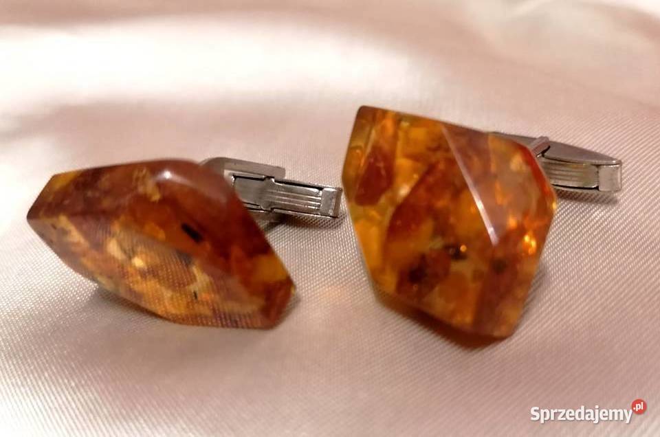 Ozdobne spinki do mankietów Sztuczny bursztyn Piekary Śląskie sprzedam