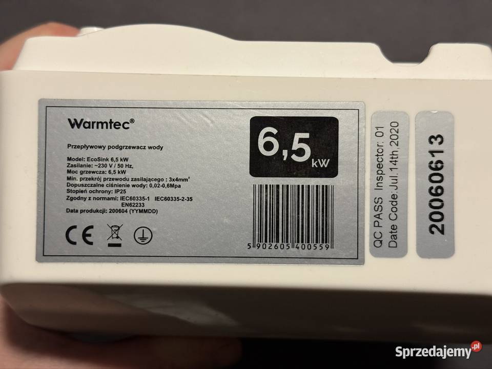 Podgrzewacz przepływowy wody Warmtec EcoSink 65 Pozostałe Swarzędz