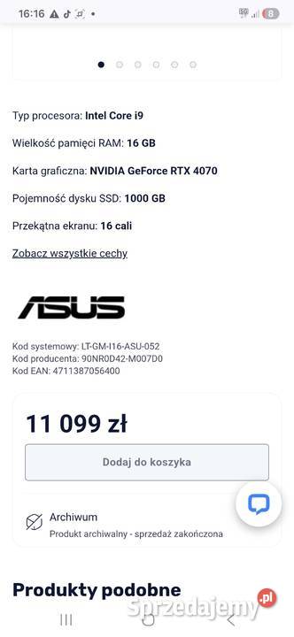 Asus Rog Strix G16 na zdjęciu dane zestaw Rudniki