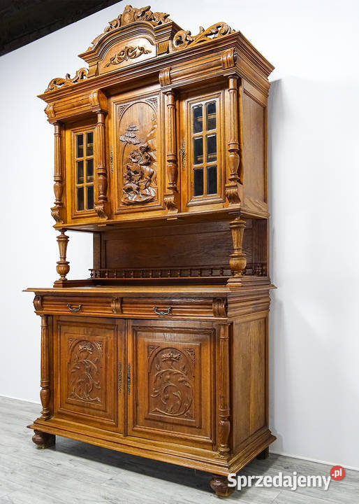 Antyk Wysoki drewniany KREDENS francuski KREDENS 254cm Kalisz