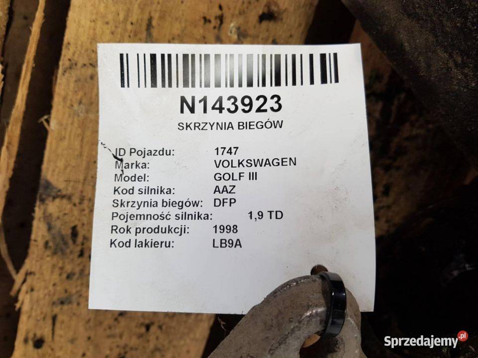 SKRZYNIA BIEGÓW VOLKSWAGEN GOLF III DFP sprzedam