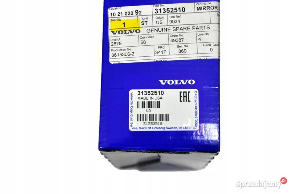 VOLVO XC60 lewy wklad lusterko fotochrom OE