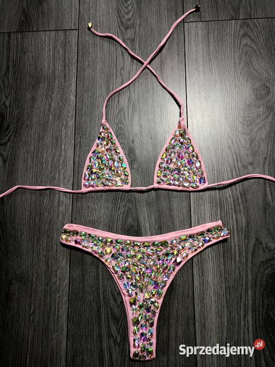 Bikini strój kąpielowy pudrowy róż cyrkonie Kłodzko