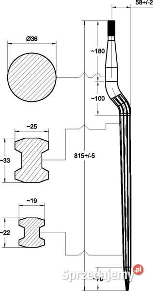 Ząb ładowacza wygięty 58 mm profil podwójne T Kamionna