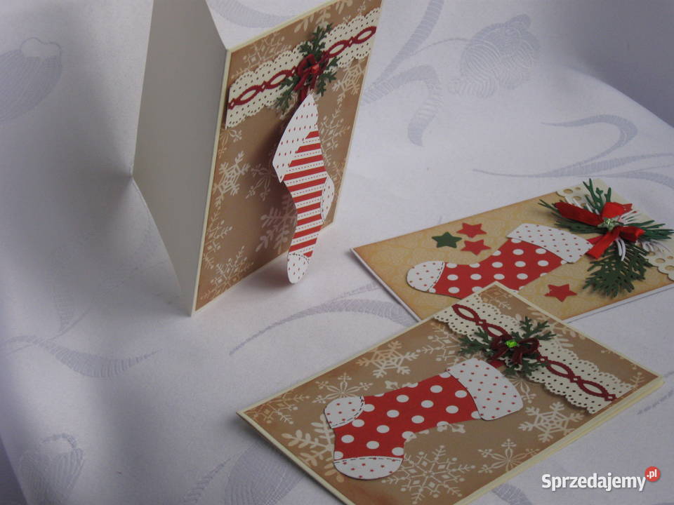 Ręcznie robione kartki na Boże Narodze Skarpeta wielokolorowy Zbójno