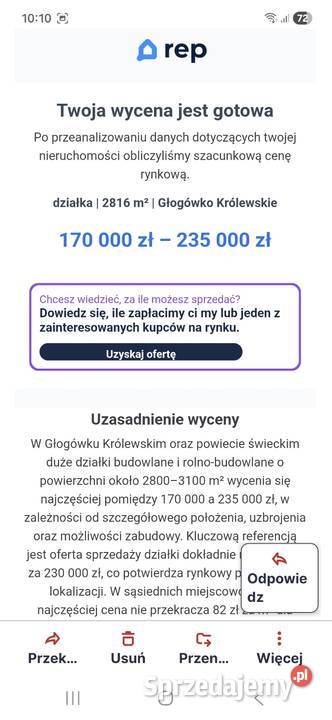Sprzedam działkę budowlano inwestycyjna Głogówko Królewskie