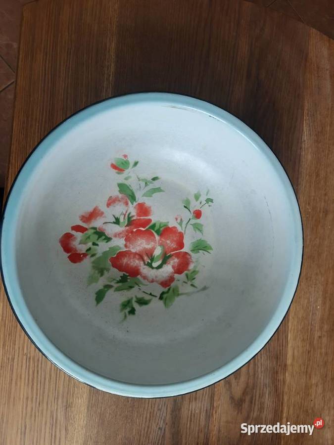 Stara emaliowana miska z PRLu motyw kwiaty