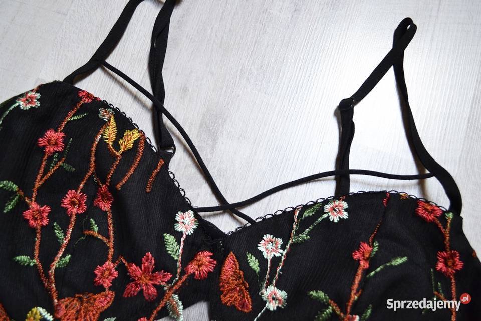 Shein bluzka Crop Top 1XL haftowane kwiaty sexy Rozmiar 42(XL) Toruń
