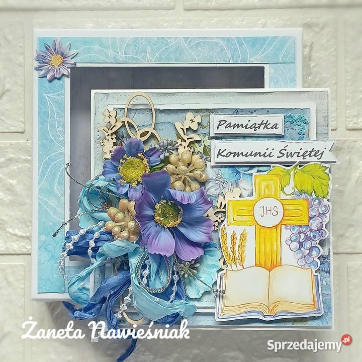 KOMUNIA ŚWIĘTA kartka ręcznie robiona pamiątka Mszana Dolna