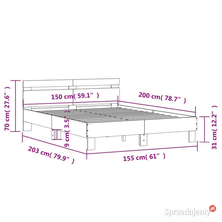 Rama łóżka z wezgłowiem biała 150x200 WM3207413 70cm mazowieckie Warszawa