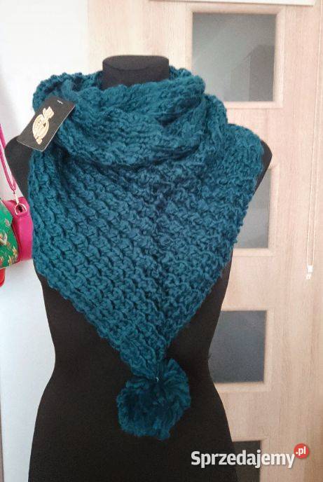 Komin szal damski z pomponem granatowy Dla kobiet małopolskie Chrzanów
